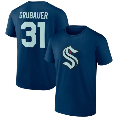 Men's Seattle Kraken #31 Philipp Grubauer Navy T-Shirt